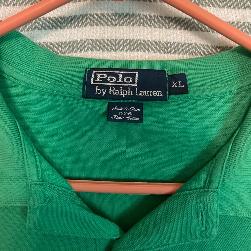 Polo by Ralph Lauren Green‎ And Blue Vertical Striped Classic Polo Size XL - Picture 2 of 3